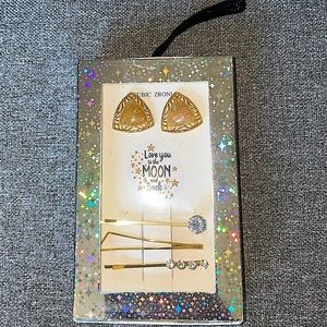 Vintage Enamel gold tone earrings and cute cubic zirconia hair pins